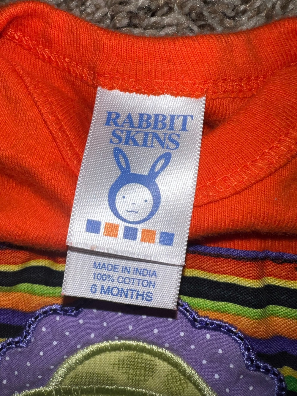 Rabbit Skins Orange Baby Infant Onesie Embroidered Scarecrow Halloween Fall 6m - Picture 3 of 3